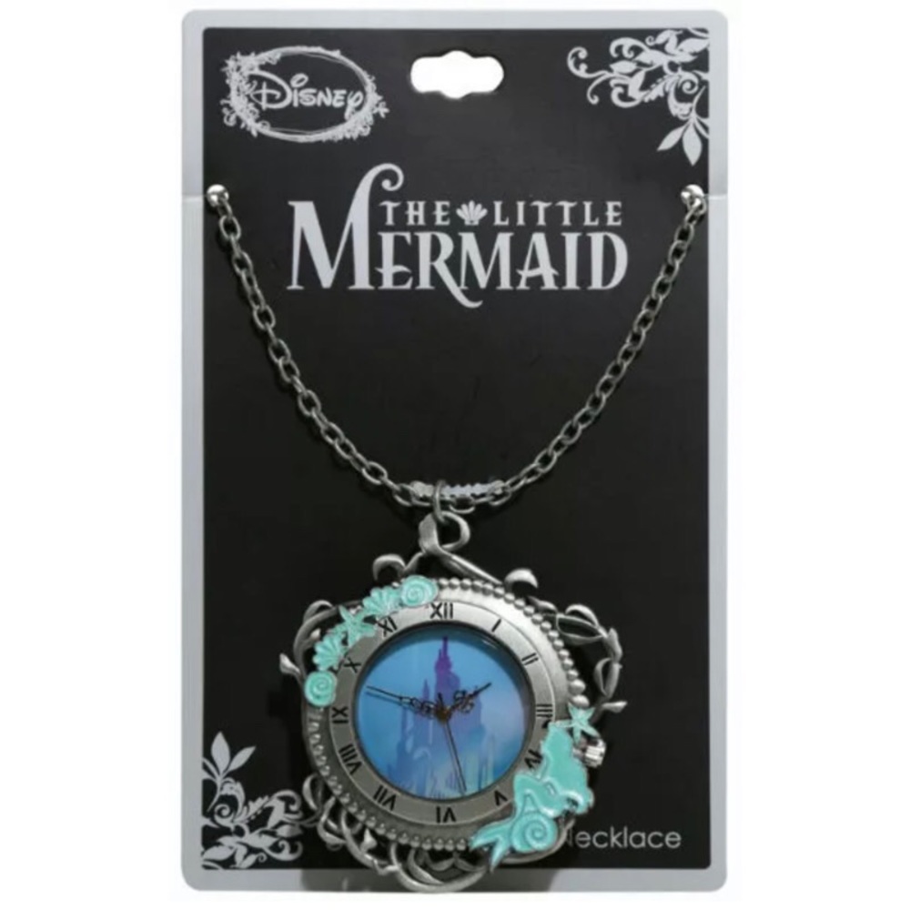 NWT✨ LICENSED DISNEY THE LITTLE MERMAID Ariel Castle Pocket Watch Clock Necklace